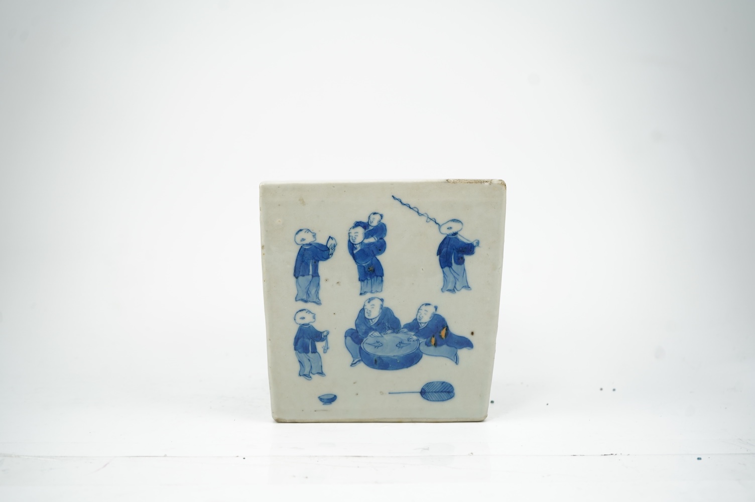 A Chinese blue and white ‘boys’ square pot, Daoguang mark, 19th century